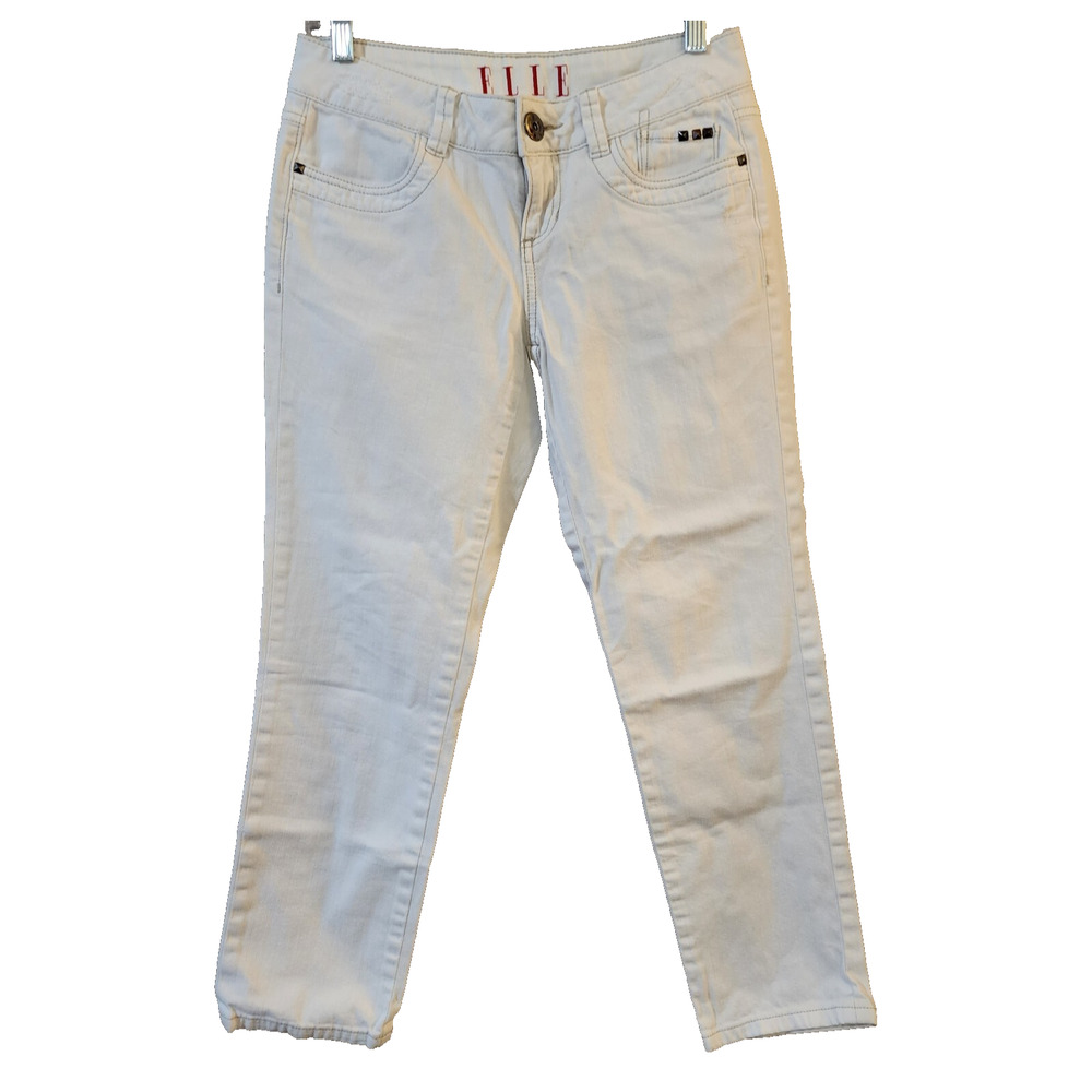 ELLE Womens Skinny Crop Jeans Size 4 White Low Rise Studded Embroidered Stretch